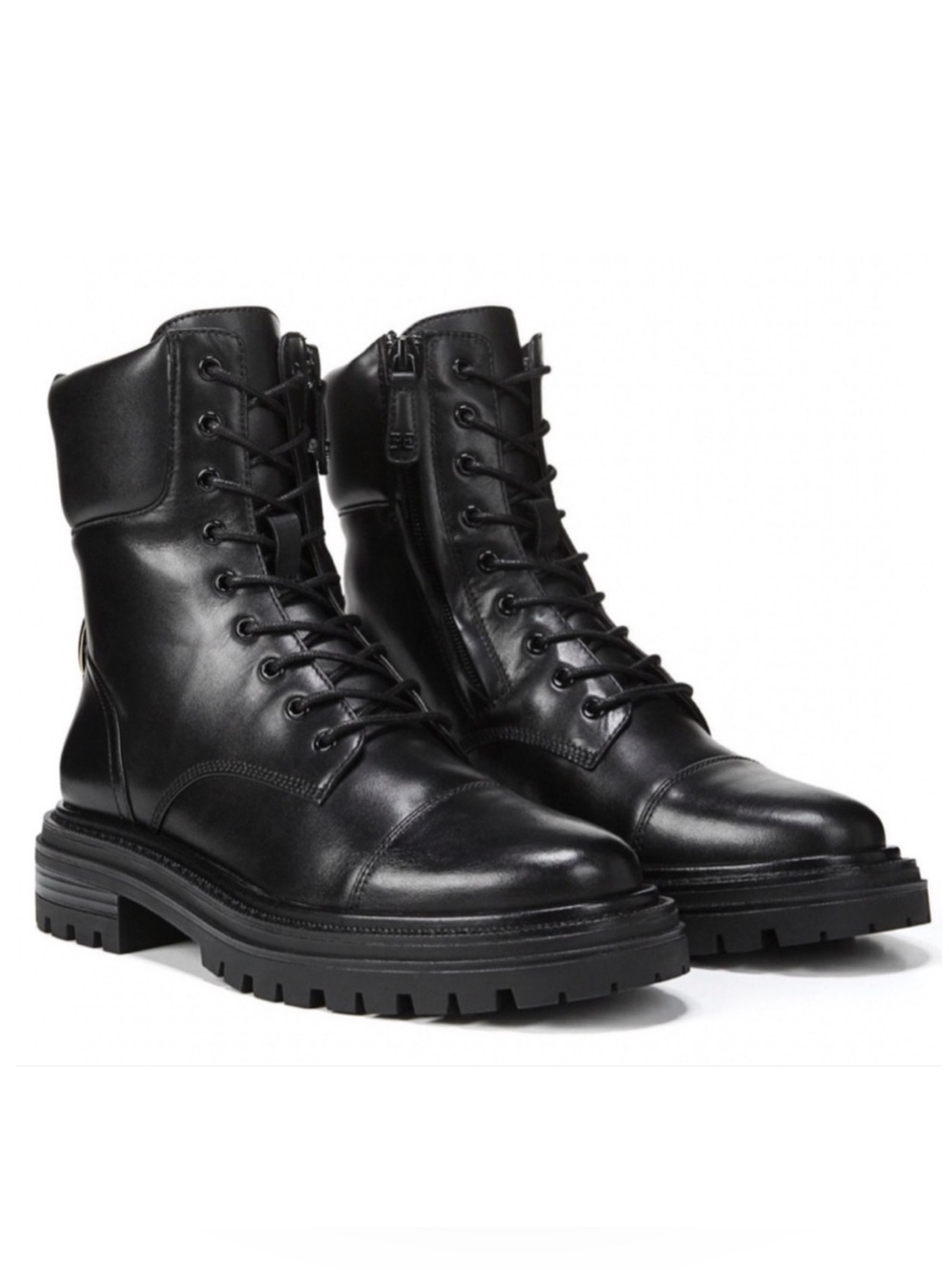 Sam Edelman Aleia Combat Boots Women’s 8.5-(9) Black Leather Lug Sole Zip Boots